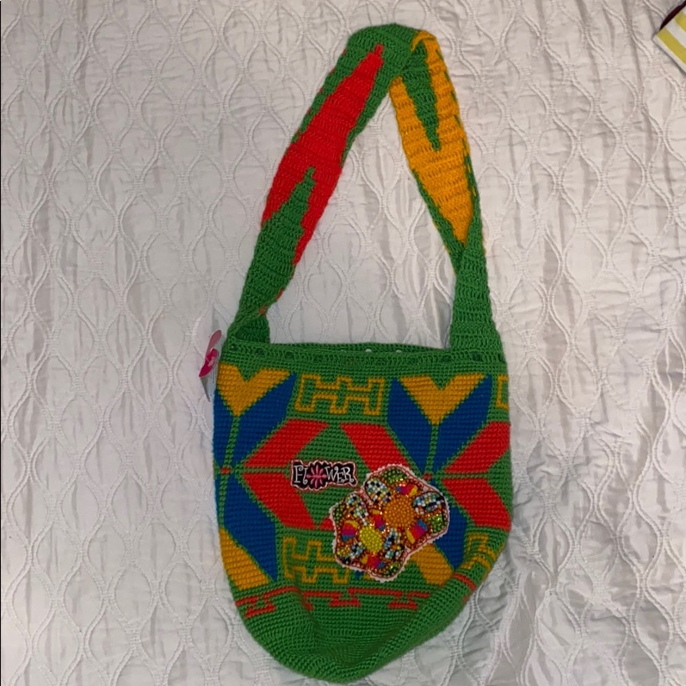 Embroidered and knitted side purse handmade